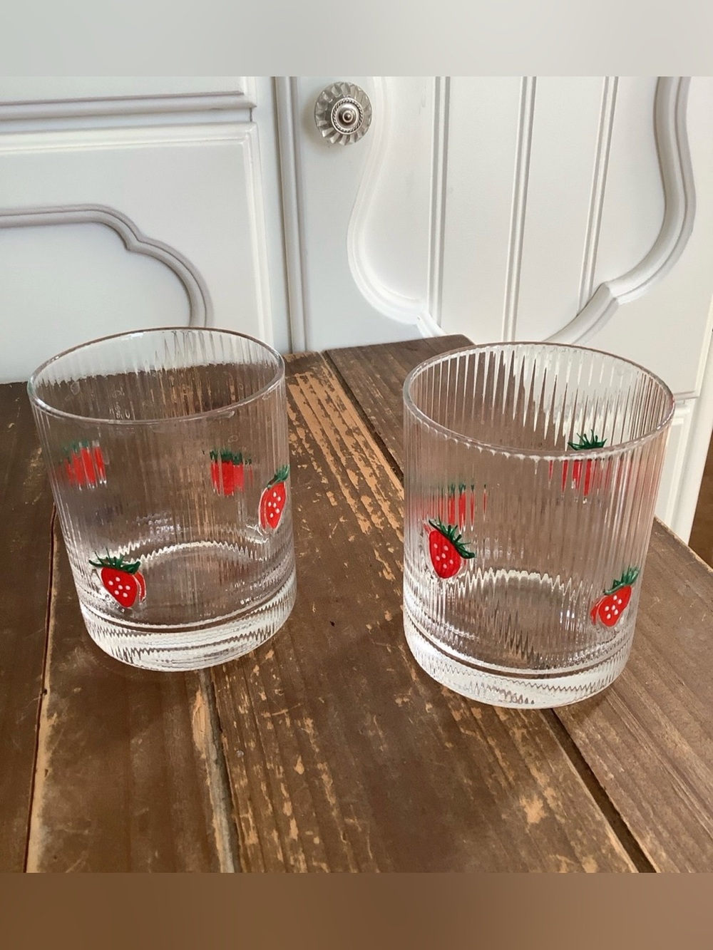 Clear Ribbed Strawberry Tumbler Glasses - Set of 2